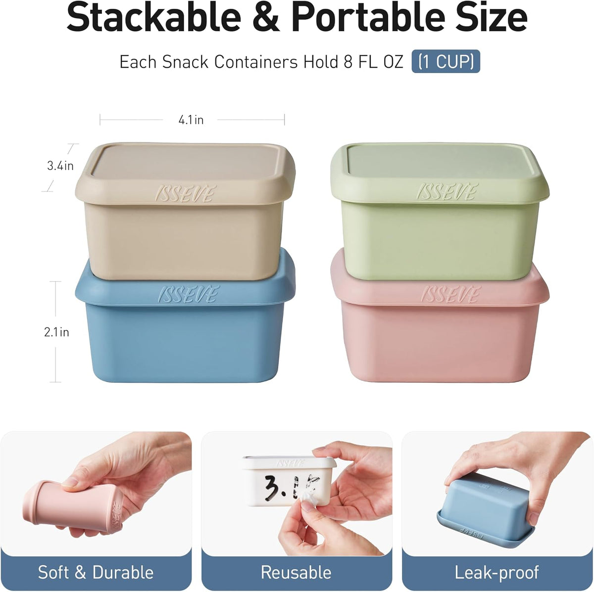 8Pack 6oz Silicone Snack Containers for Kids with Lids, Reusable