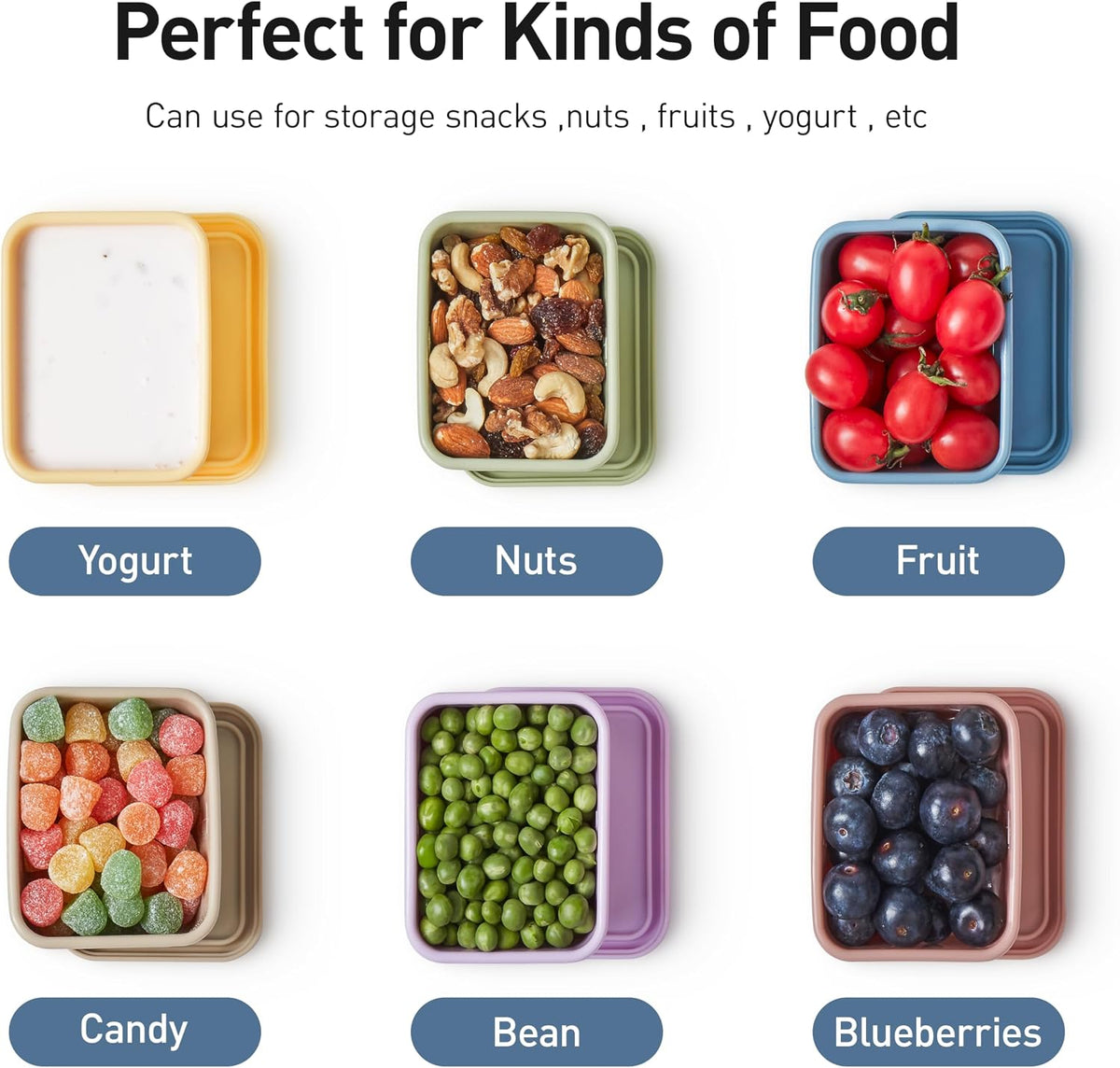 8Pack 6oz Silicone Snack Containers for Kids with Lids, Reusable