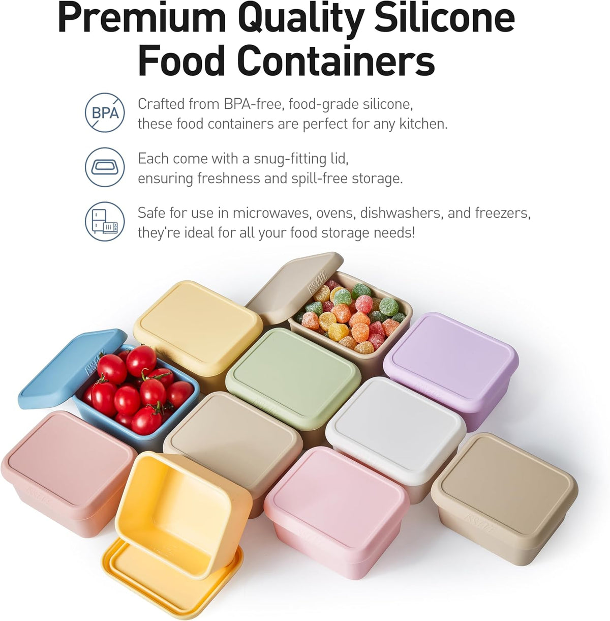 8Pack 6oz Silicone Snack Containers for Kids with Lids, Reusable