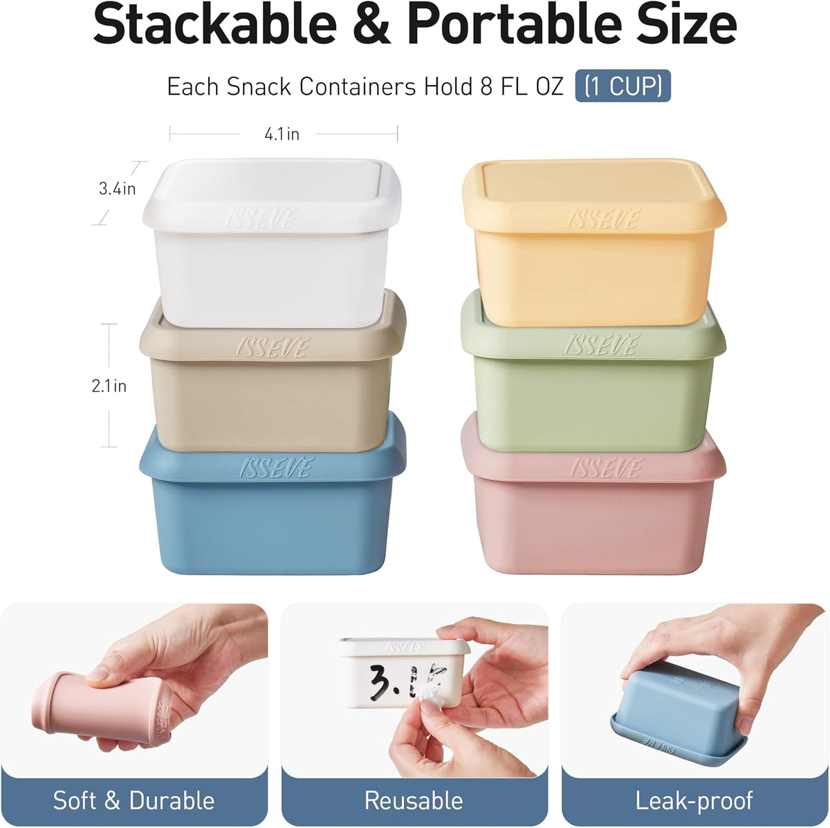 8Pack 6oz Silicone Snack Containers for Kids with Lids, Reusable