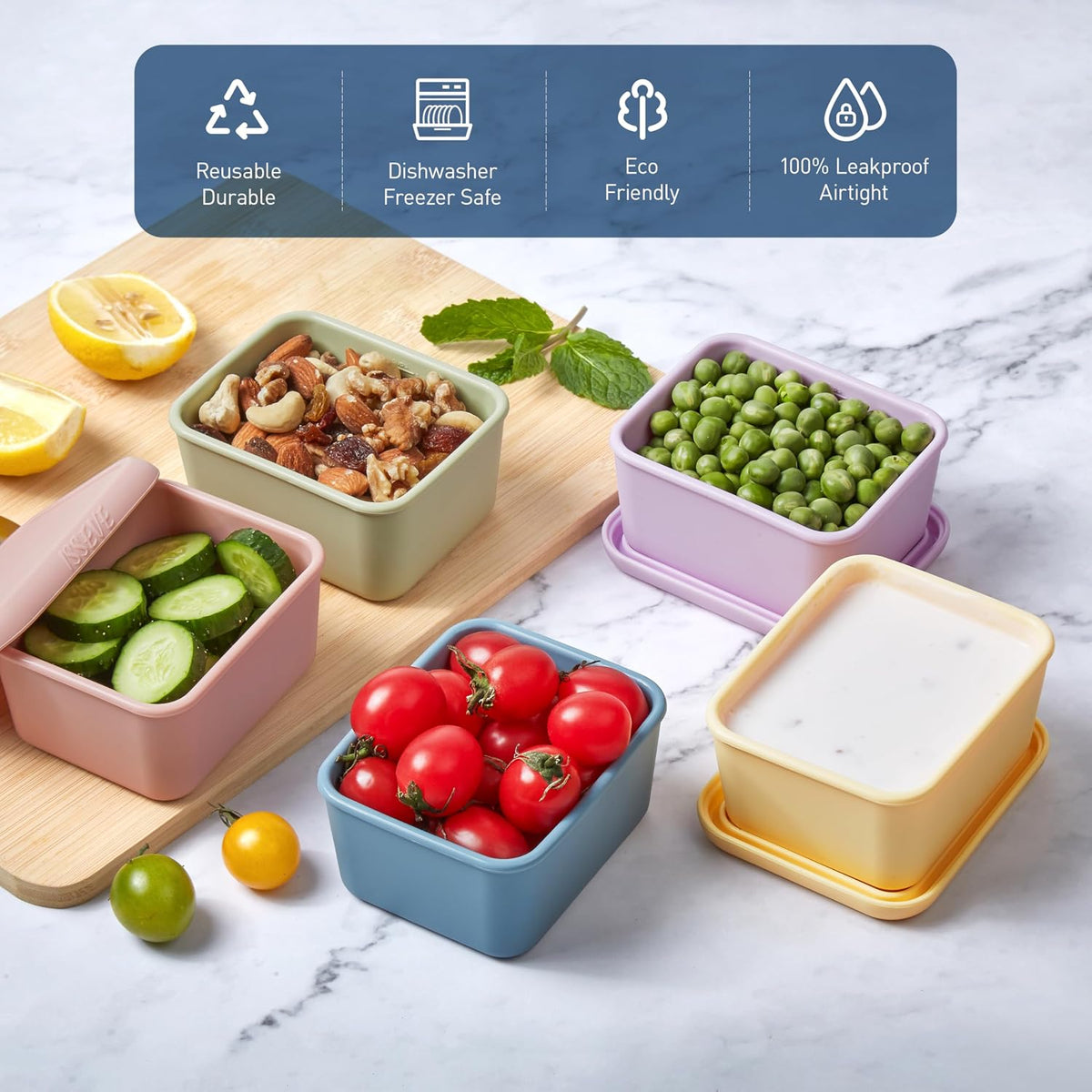 8Pack 6oz Silicone Snack Containers for Kids with Lids, Reusable