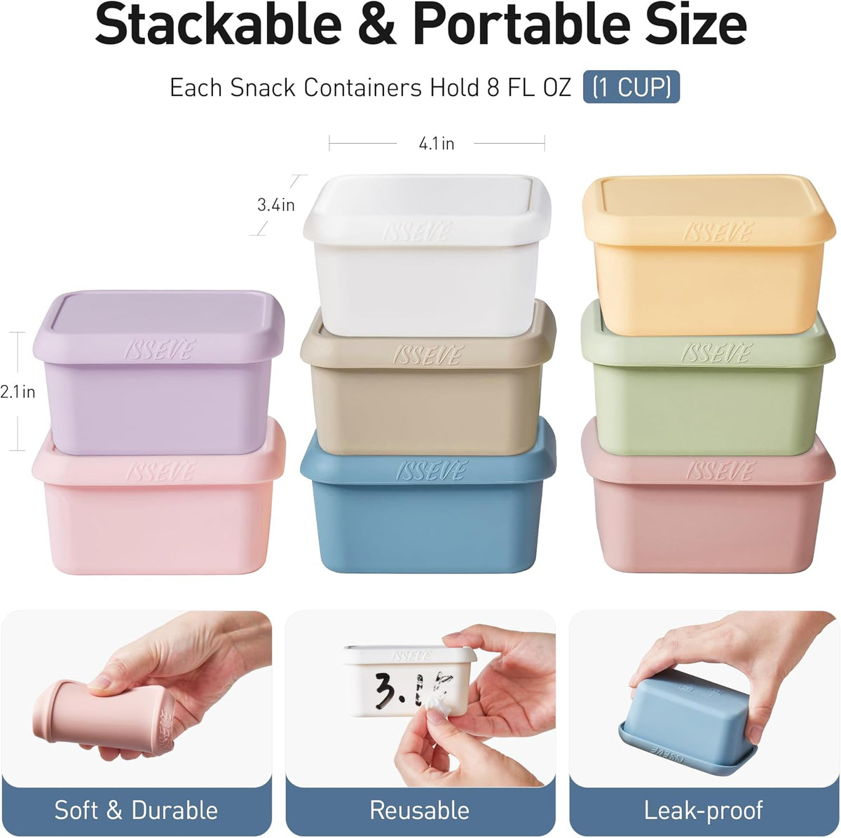 8Pack 6oz Silicone Snack Containers for Kids with Lids, Reusable