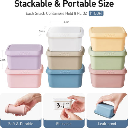 8Pack 6oz Silicone Snack Containers for Kids with Lids, Reusable