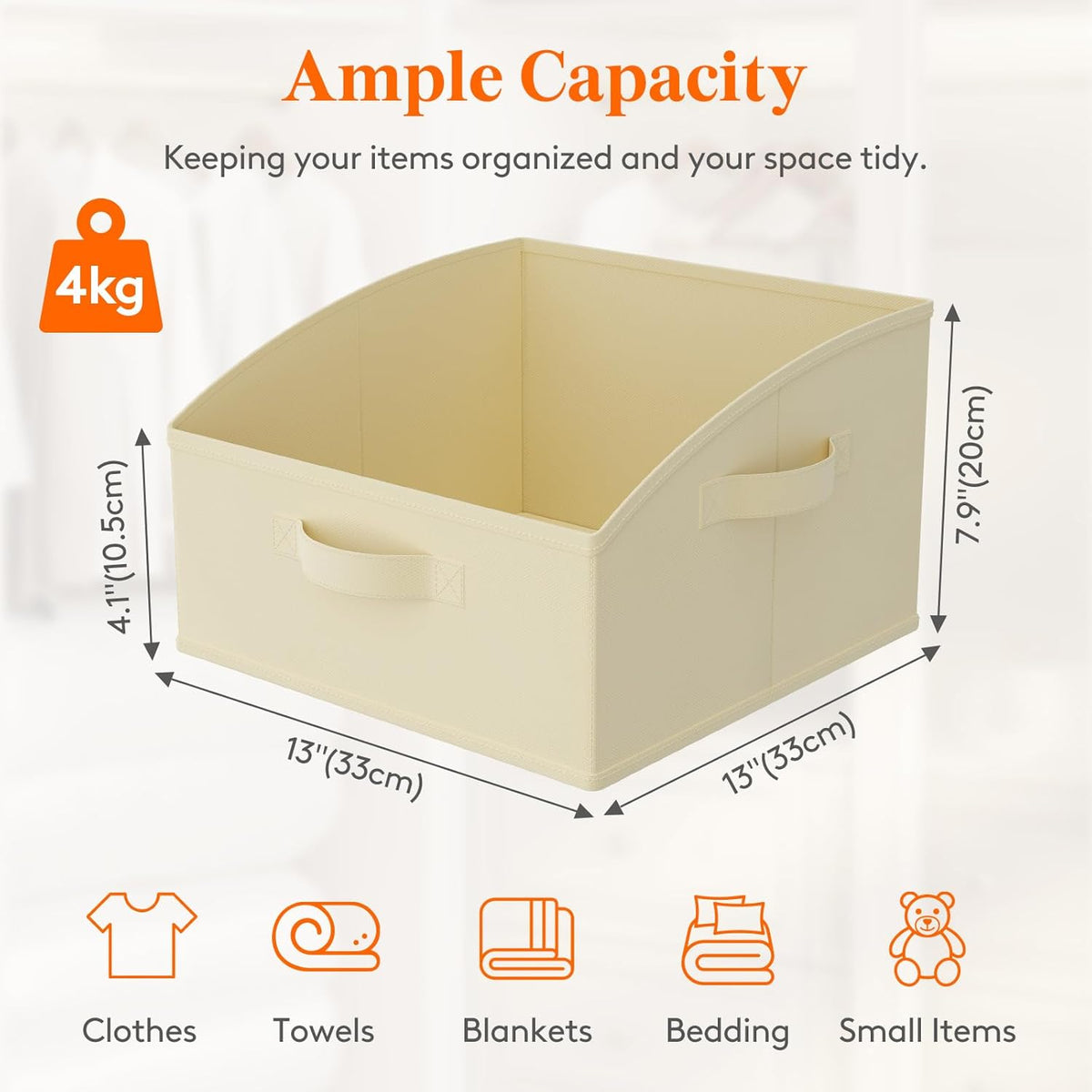 Trapezoid Closet Storage Bin for Shelf, 6 Packs 23L, Beige