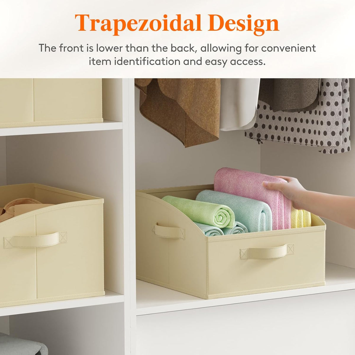 Trapezoid Closet Storage Bin for Shelf, 6 Packs 23L, Beige