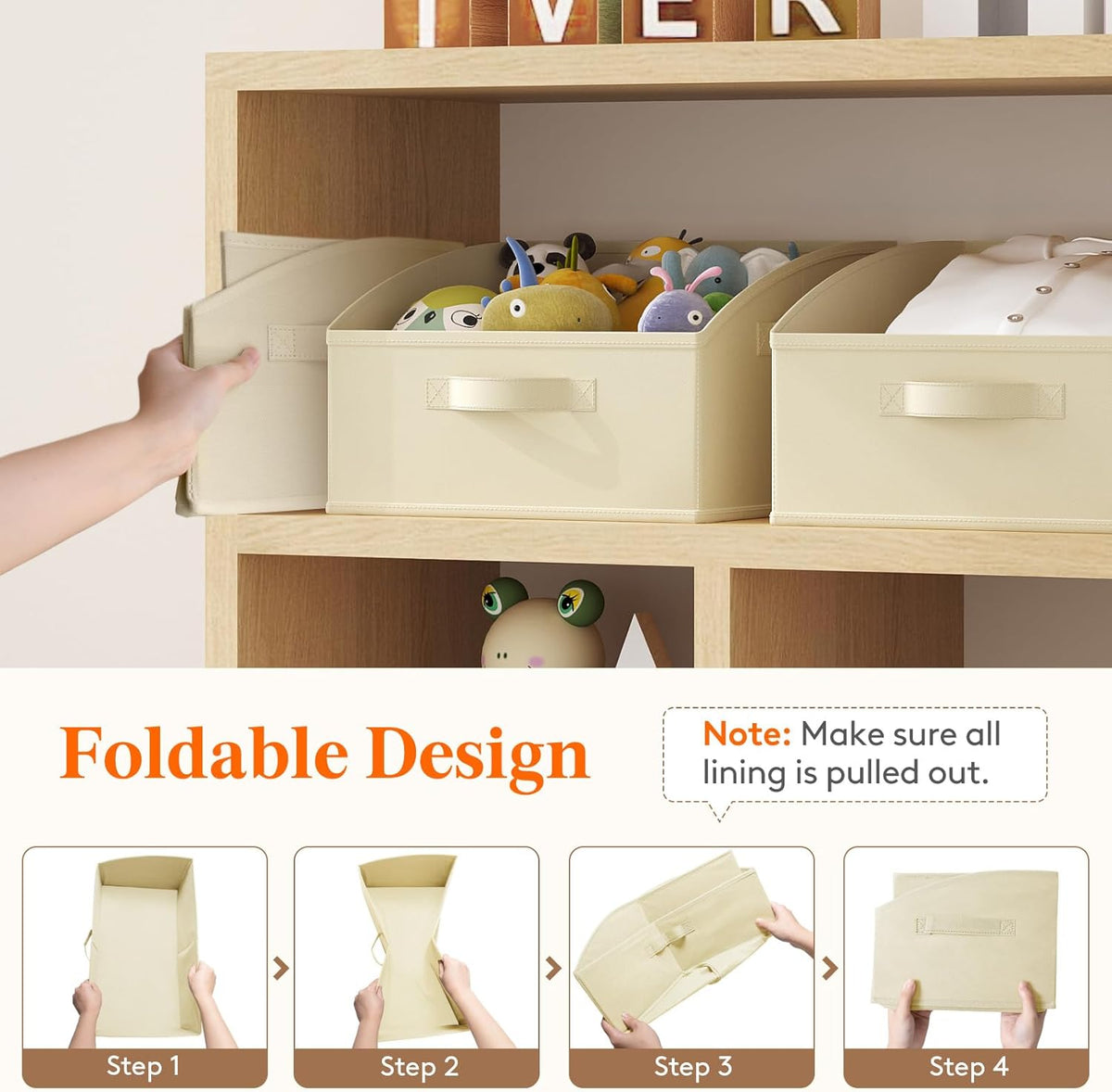 Trapezoid Closet Storage Bin for Shelf, 6 Packs 23L, Beige