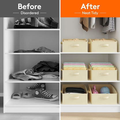 Trapezoid Closet Storage Bin for Shelf, 6 Packs 23L, Beige