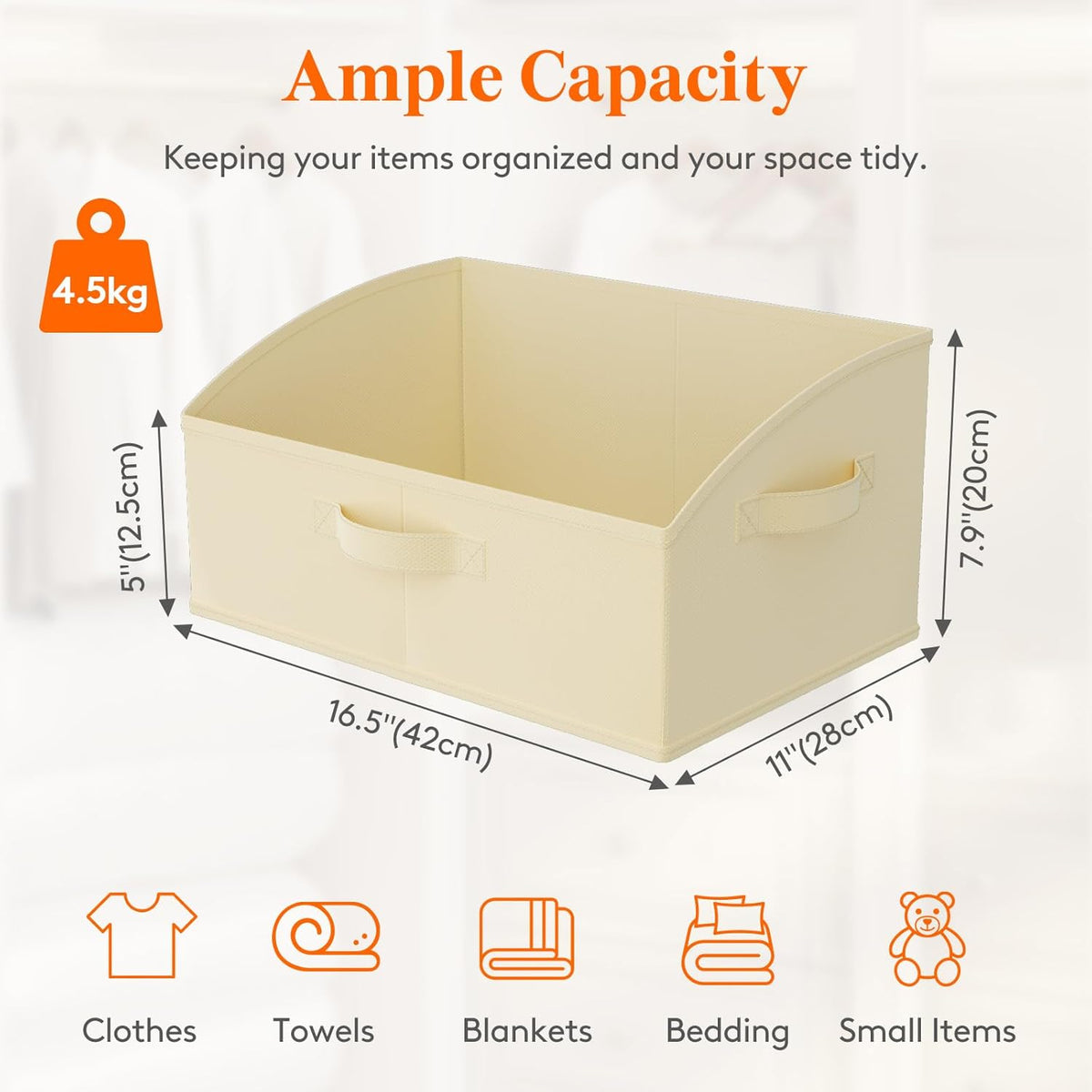 Trapezoid Closet Storage Bin for Shelf, 6 Packs 23L, Beige