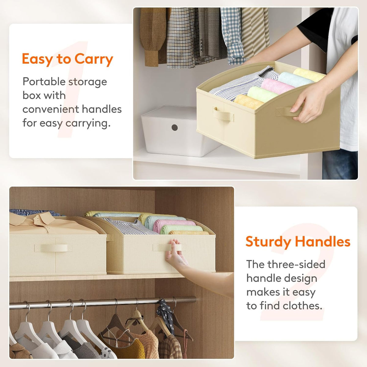 Trapezoid Closet Storage Bin for Shelf, 6 Packs 23L, Beige