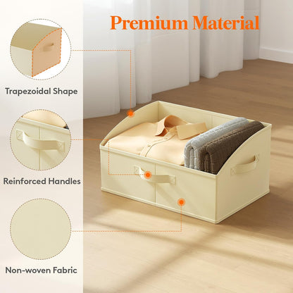 Trapezoid Closet Storage Bin for Shelf, 6 Packs 23L, Beige