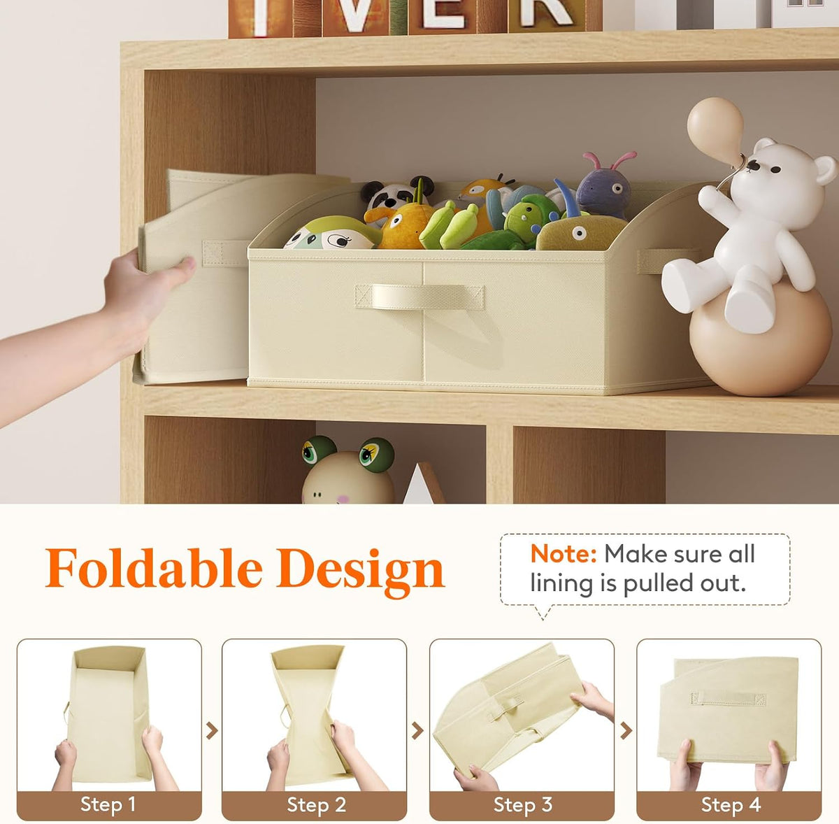 Trapezoid Closet Storage Bin for Shelf, 6 Packs 23L, Beige