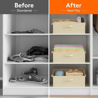 Trapezoid Closet Storage Bin for Shelf, 6 Packs 23L, Beige