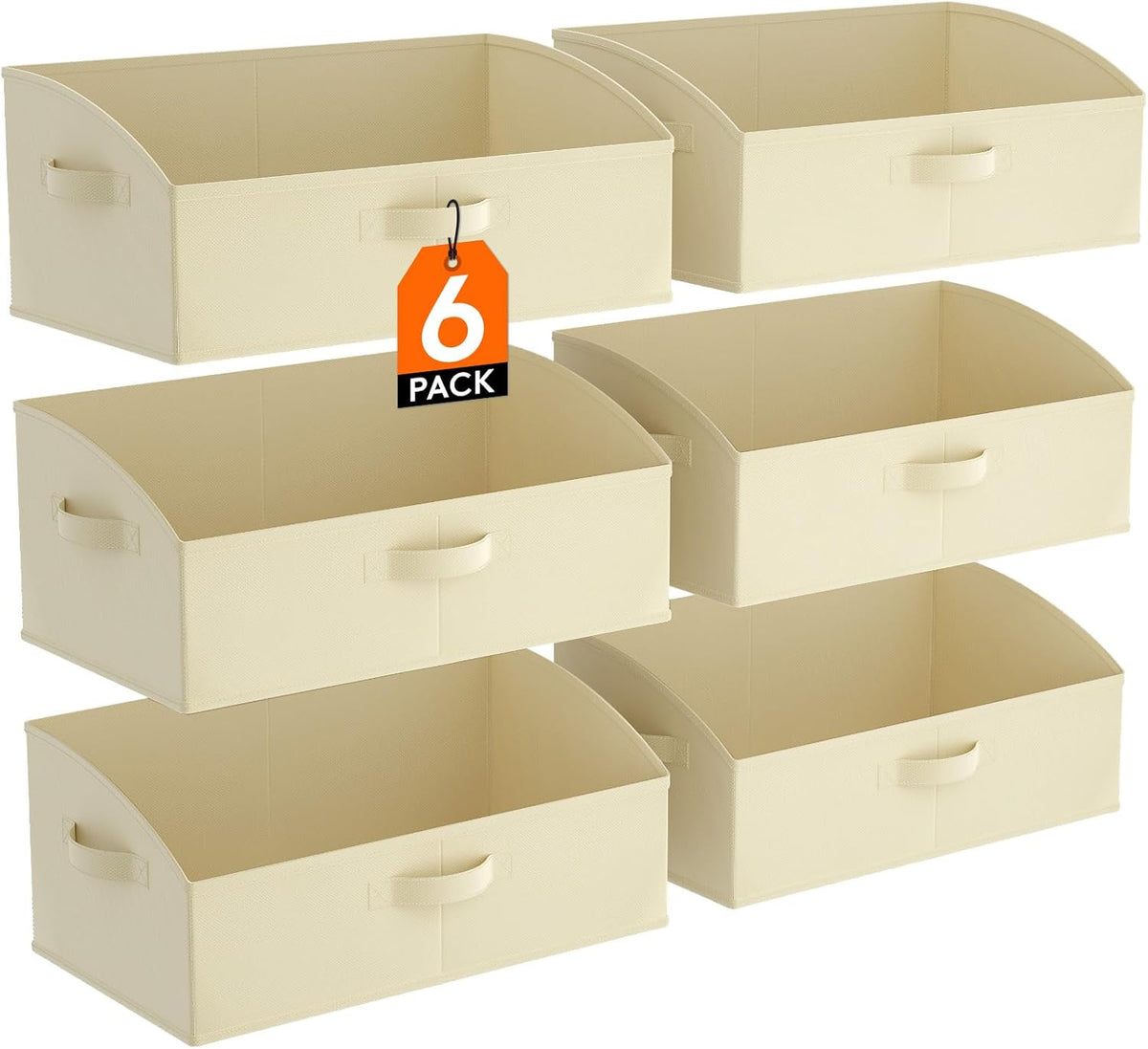 Trapezoid Closet Storage Bin for Shelf, 6 Packs 23L, Beige
