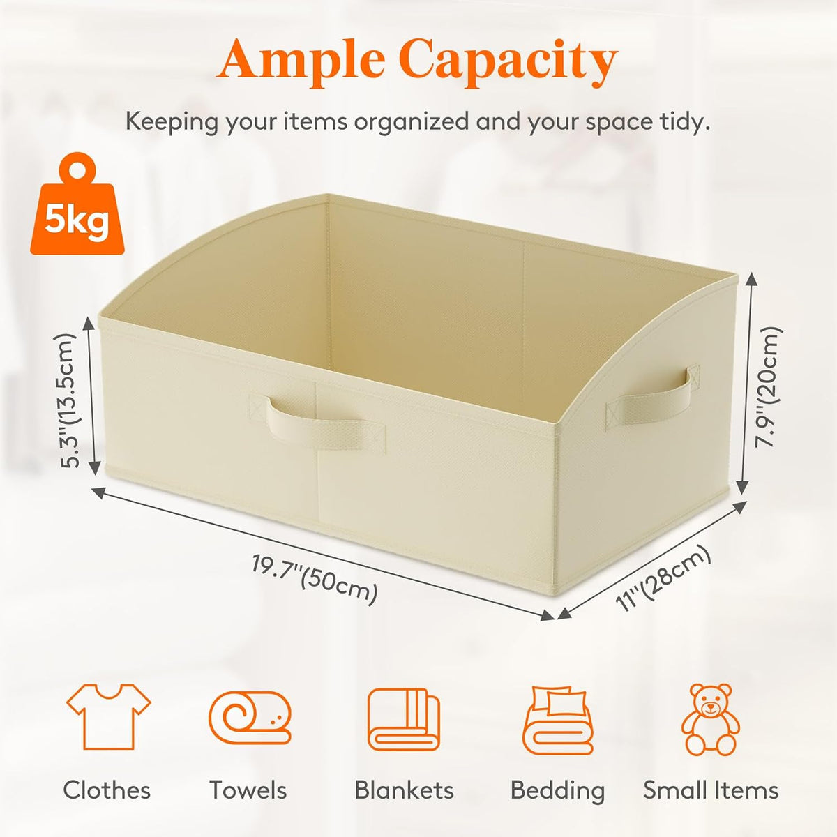 Trapezoid Closet Storage Bin for Shelf, 6 Packs 23L, Beige