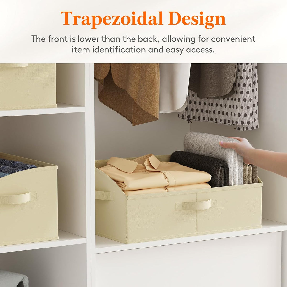 Trapezoid Closet Storage Bin for Shelf, 6 Packs 23L, Beige