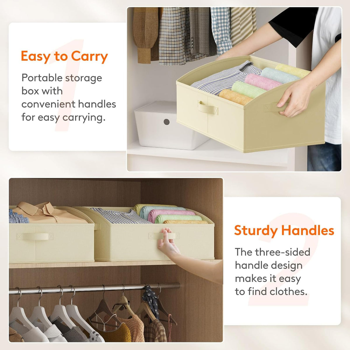 Trapezoid Closet Storage Bin for Shelf, 6 Packs 23L, Beige