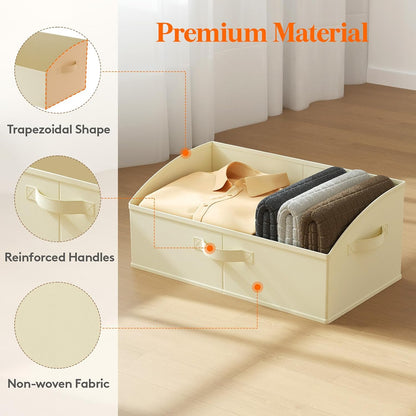 Trapezoid Closet Storage Bin for Shelf, 6 Packs 23L, Beige
