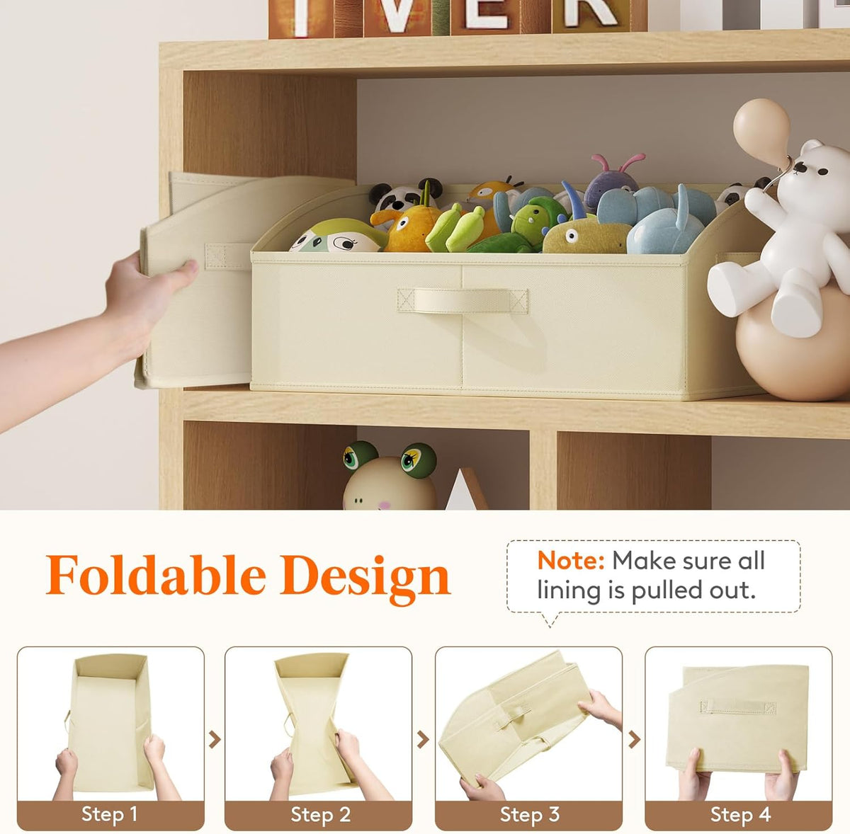 Trapezoid Closet Storage Bin for Shelf, 6 Packs 23L, Beige