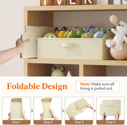 Trapezoid Closet Storage Bin for Shelf, 6 Packs 23L, Beige
