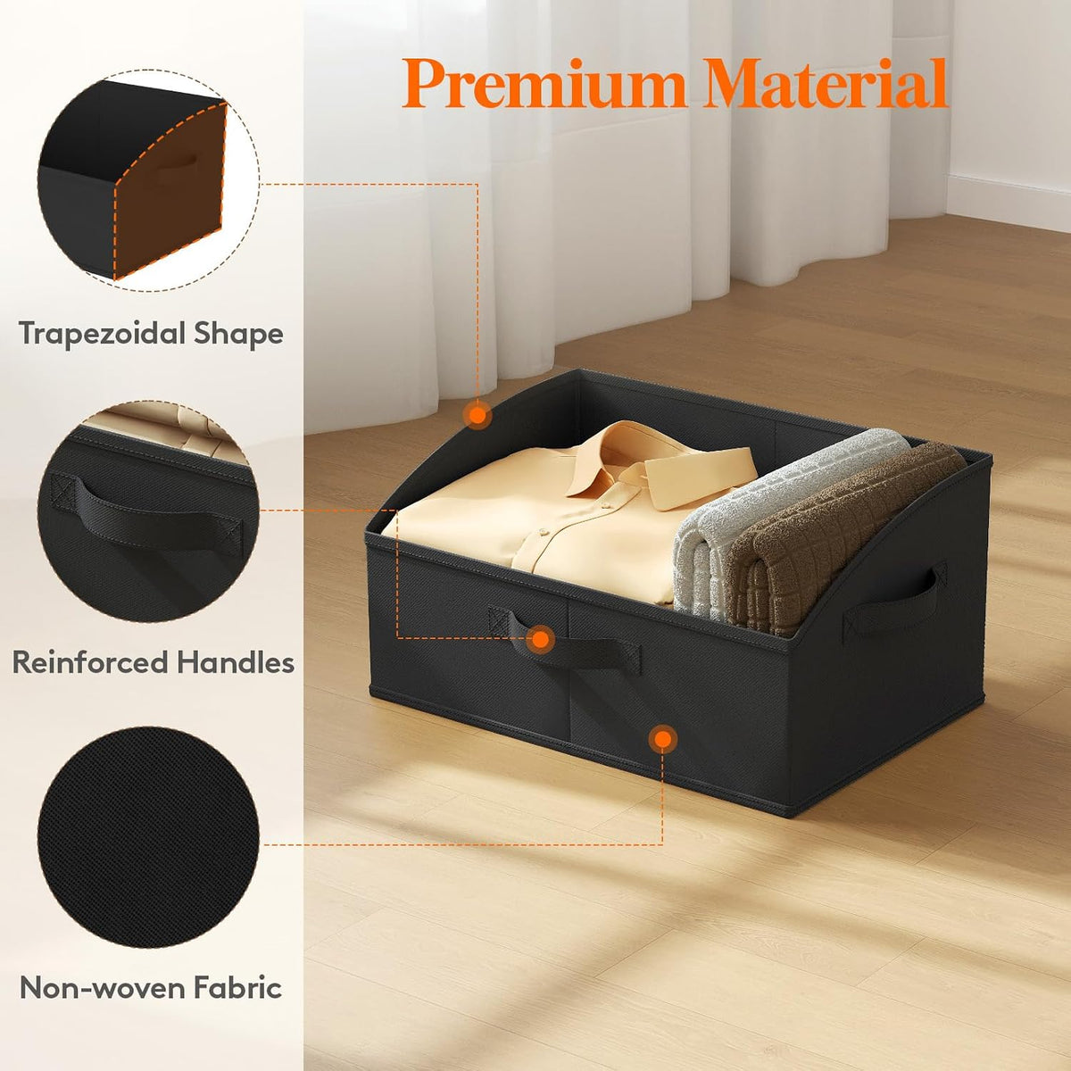 Trapezoid Closet Storage Bin for Shelf, 6 Packs 23L, Beige