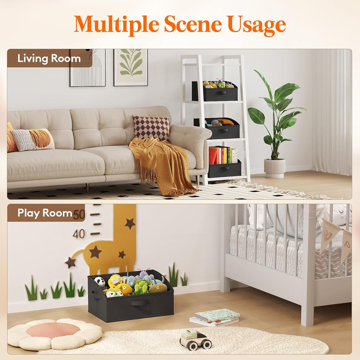 Trapezoid Closet Storage Bin for Shelf, 6 Packs 23L, Beige