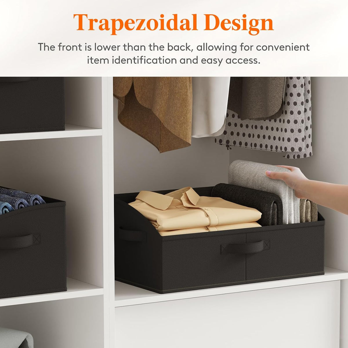 Trapezoid Closet Storage Bin for Shelf, 6 Packs 23L, Beige
