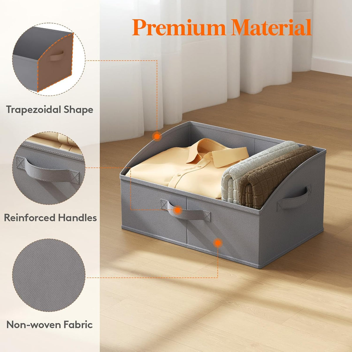 Trapezoid Closet Storage Bin for Shelf, 6 Packs 23L, Beige