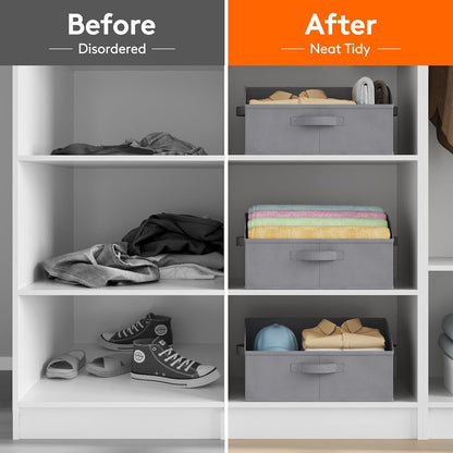 Trapezoid Closet Storage Bin for Shelf, 6 Packs 23L, Beige