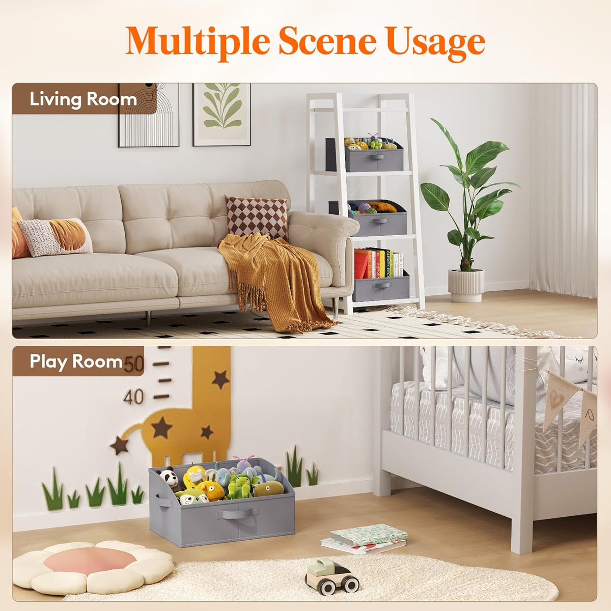 Trapezoid Closet Storage Bin for Shelf, 6 Packs 23L, Beige