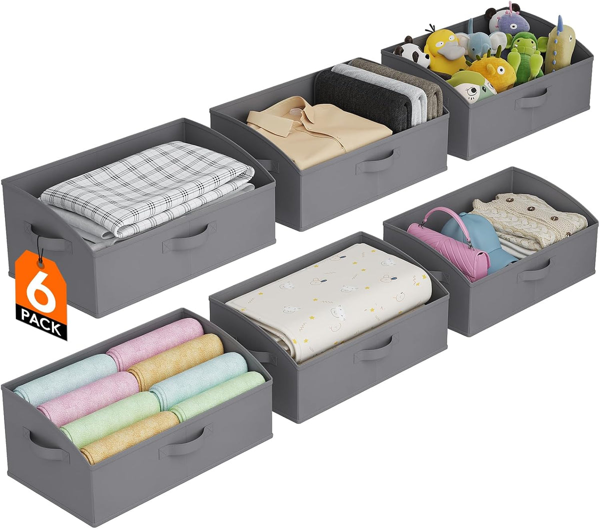 Trapezoid Closet Storage Bin for Shelf, 6 Packs 23L, Beige