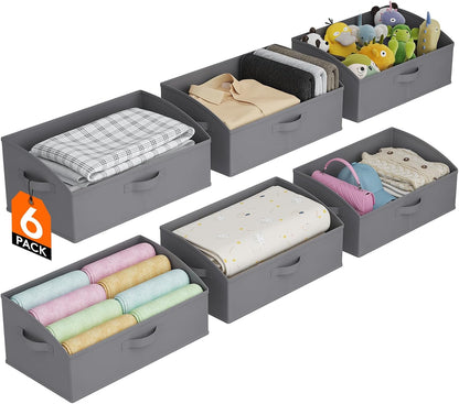 Trapezoid Closet Storage Bin for Shelf, 6 Packs 23L, Beige