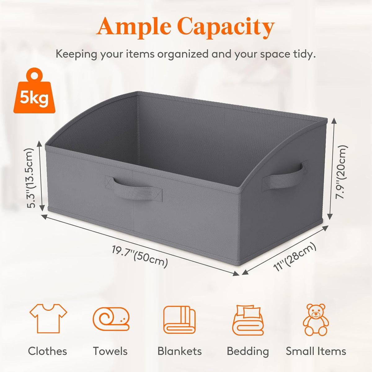 Trapezoid Closet Storage Bin for Shelf, 6 Packs 23L, Beige