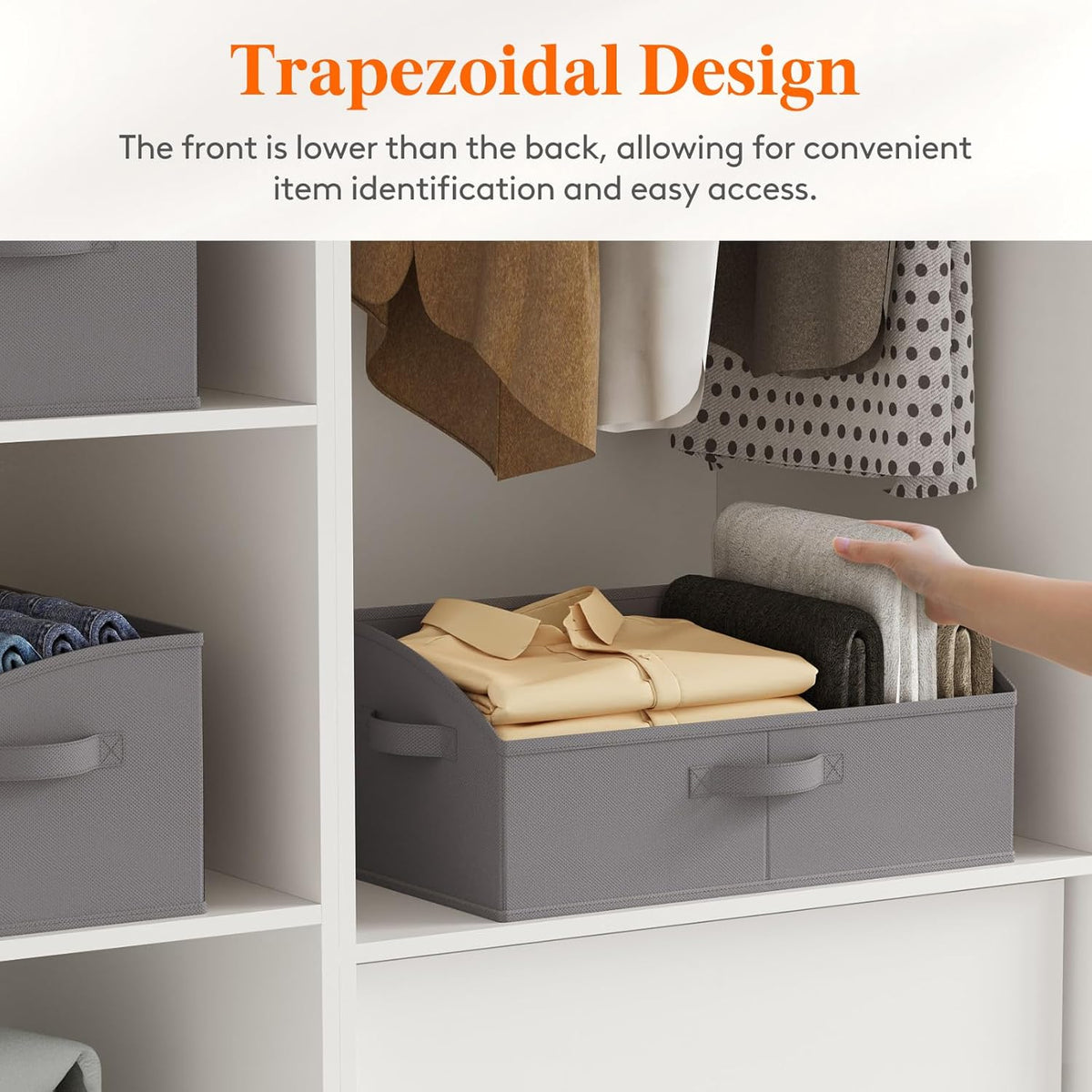 Trapezoid Closet Storage Bin for Shelf, 6 Packs 23L, Beige