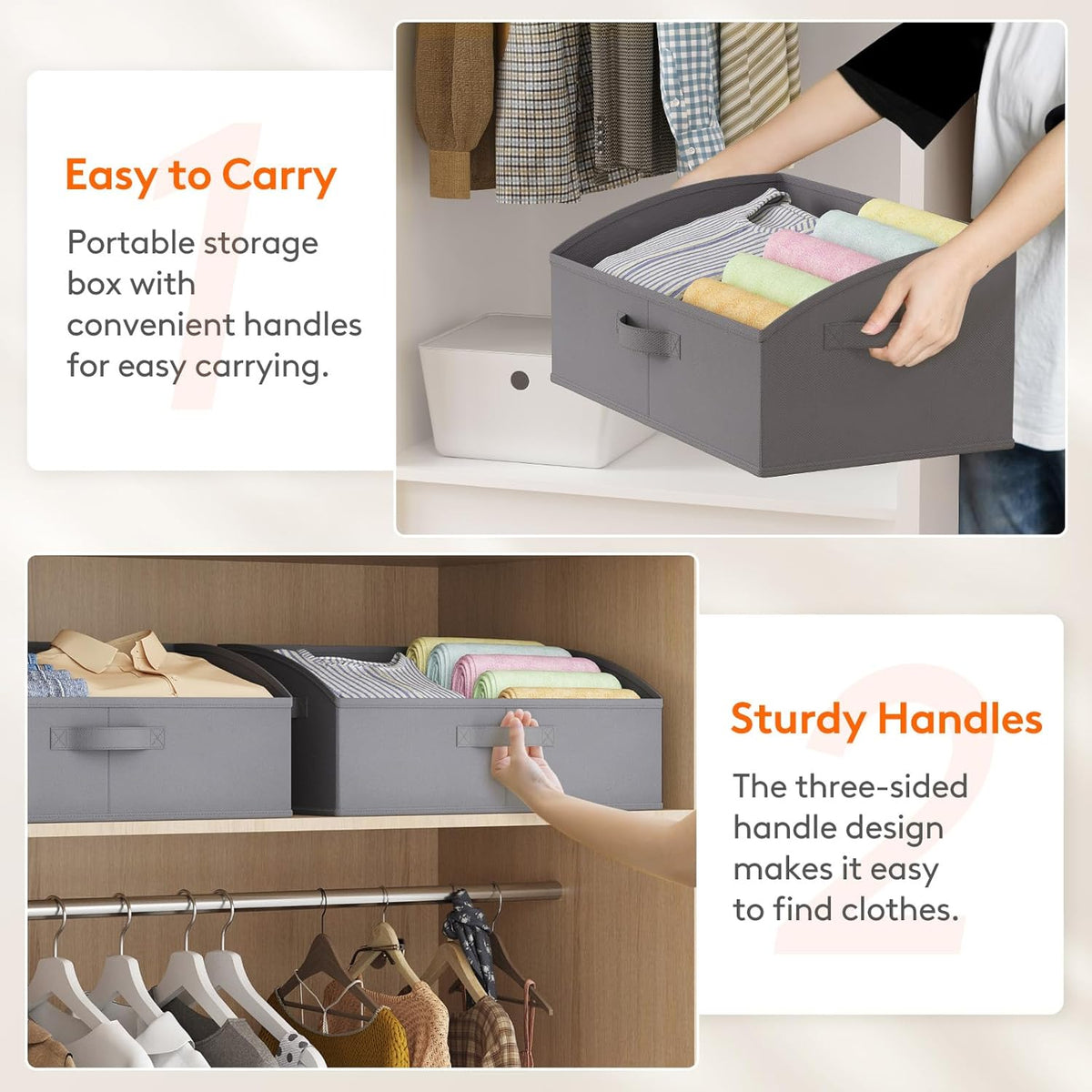 Trapezoid Closet Storage Bin for Shelf, 6 Packs 23L, Beige