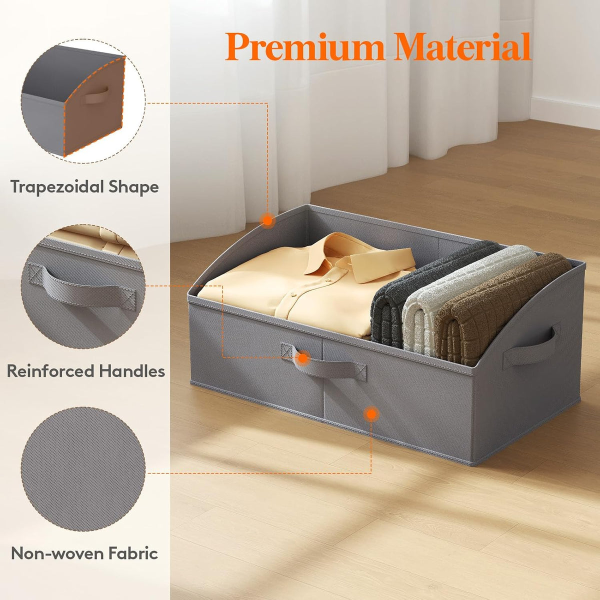Trapezoid Closet Storage Bin for Shelf, 6 Packs 23L, Beige