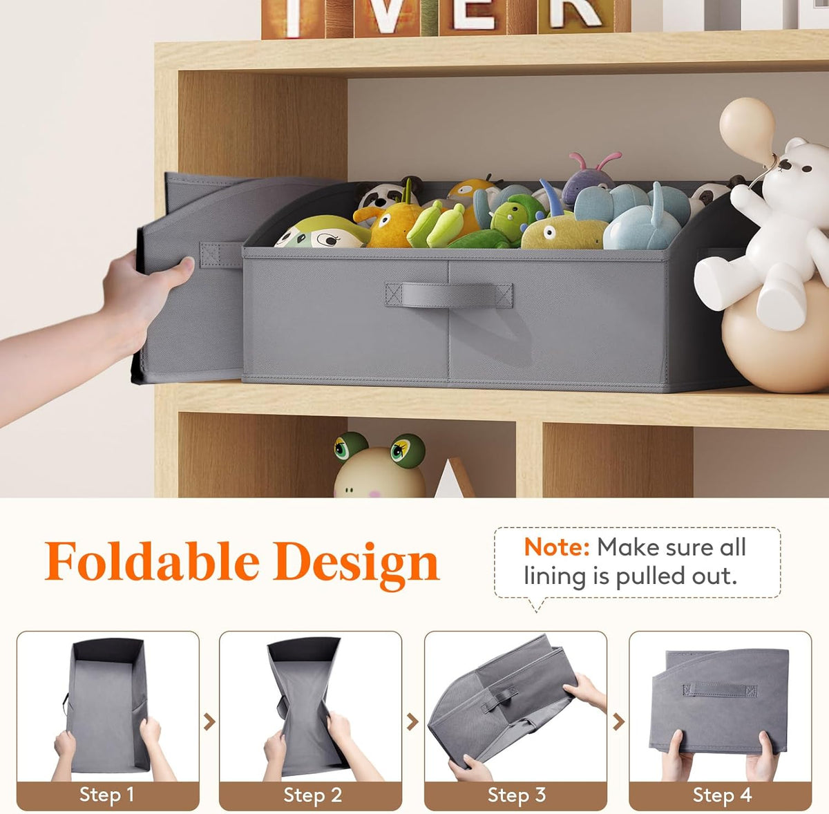 Trapezoid Closet Storage Bin for Shelf, 6 Packs 23L, Beige
