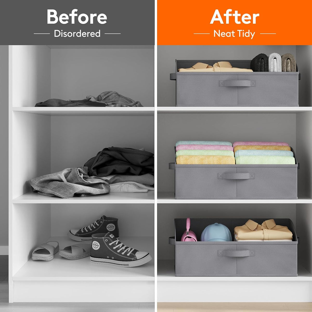 Trapezoid Closet Storage Bin for Shelf, 6 Packs 23L, Beige
