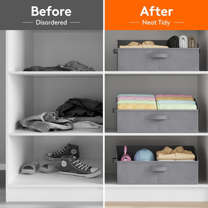 Trapezoid Closet Storage Bin for Shelf, 6 Packs 23L, Beige