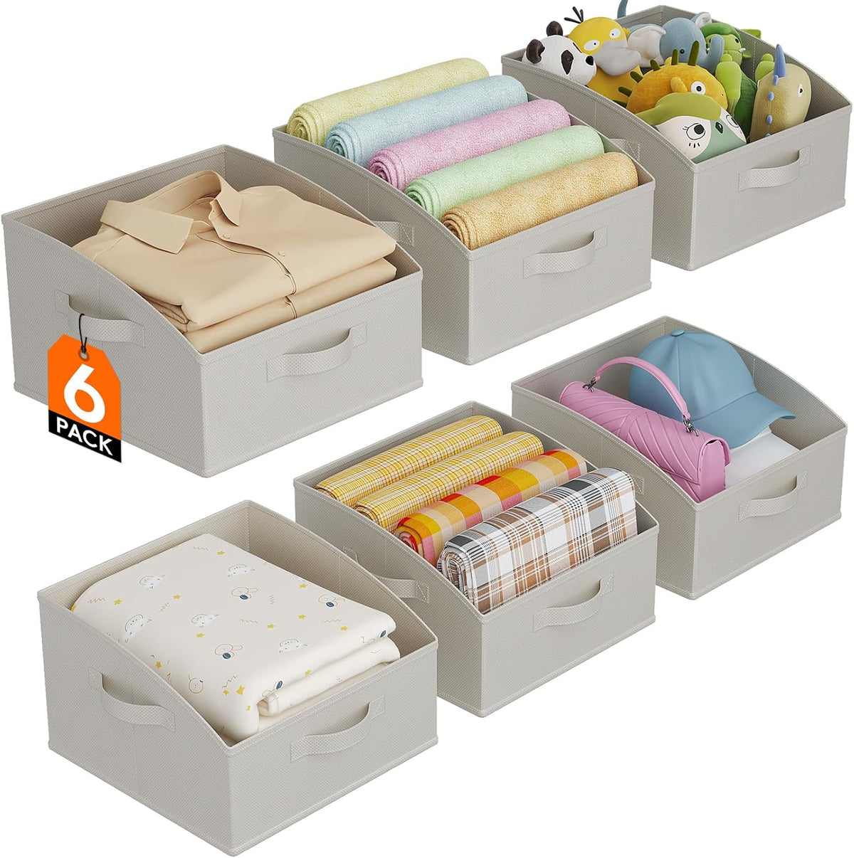Trapezoid Closet Storage Bin for Shelf, 6 Packs 23L, Beige