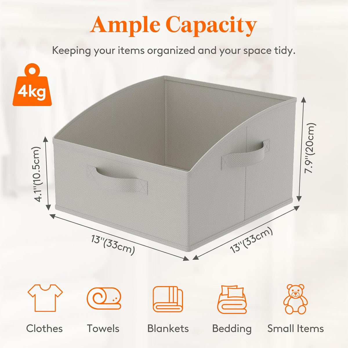 Trapezoid Closet Storage Bin for Shelf, 6 Packs 23L, Beige