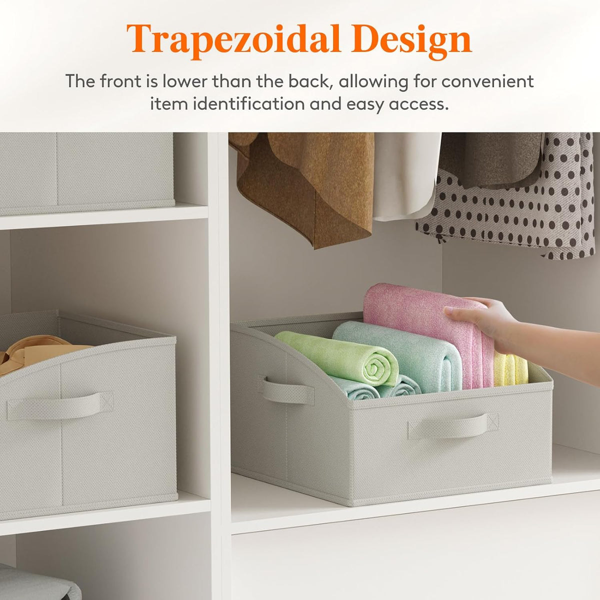 Trapezoid Closet Storage Bin for Shelf, 6 Packs 23L, Beige