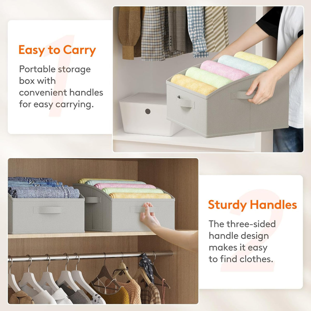 Trapezoid Closet Storage Bin for Shelf, 6 Packs 23L, Beige