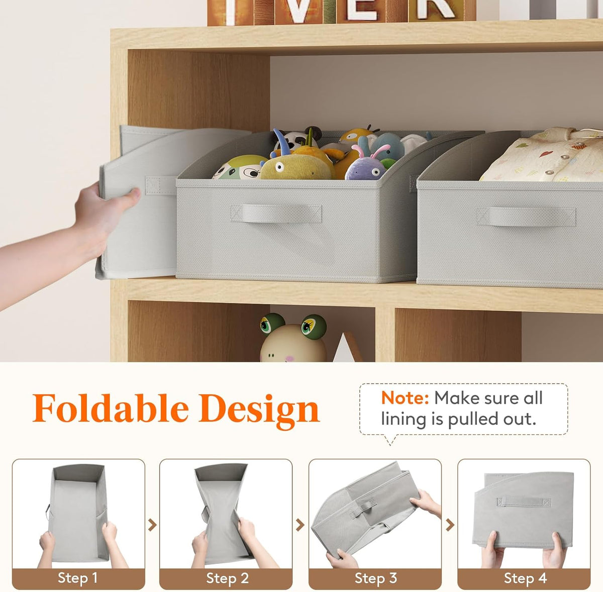 Trapezoid Closet Storage Bin for Shelf, 6 Packs 23L, Beige
