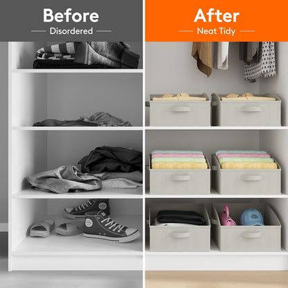 Trapezoid Closet Storage Bin for Shelf, 6 Packs 23L, Beige