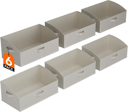 Trapezoid Closet Storage Bin for Shelf, 6 Packs 23L, Beige