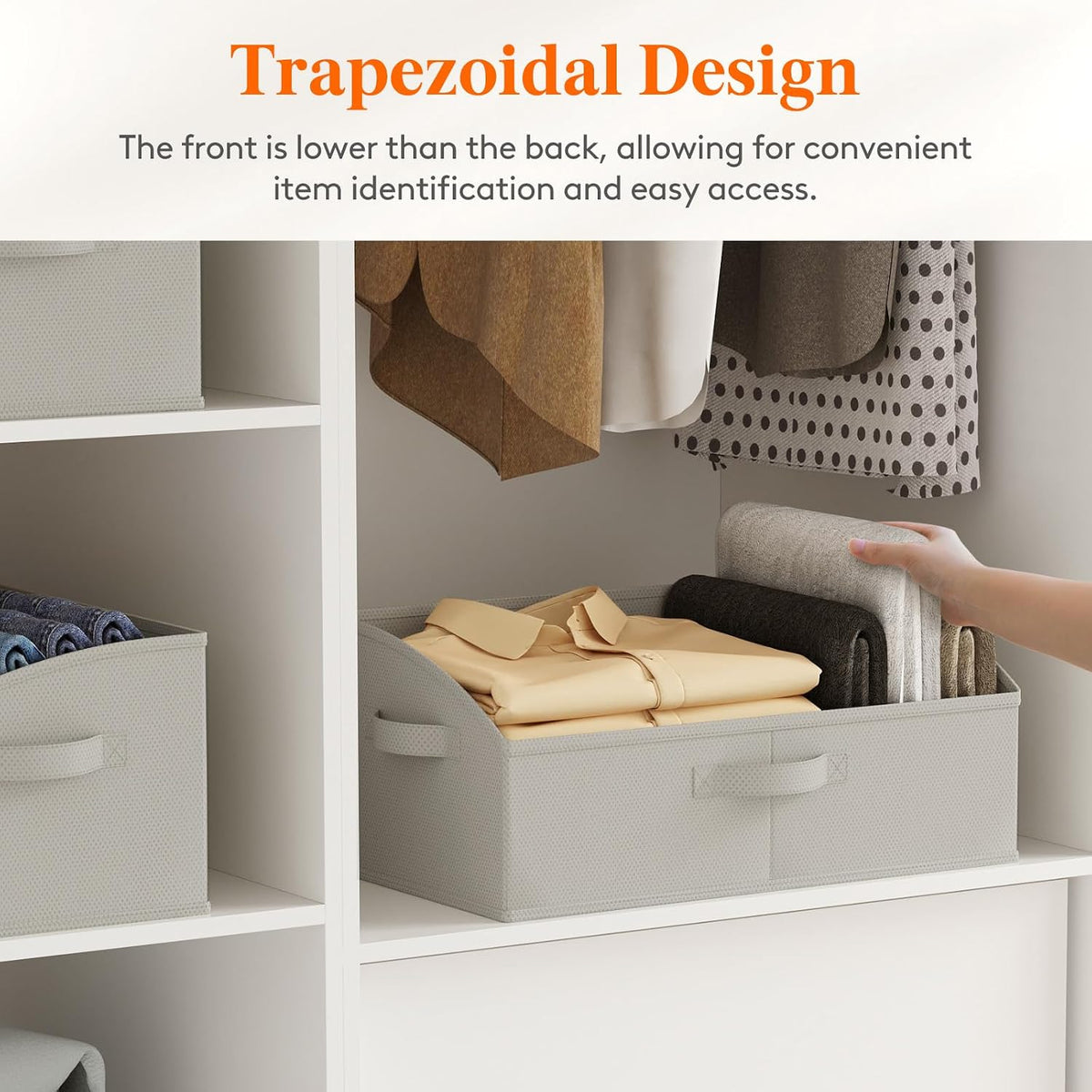Trapezoid Closet Storage Bin for Shelf, 6 Packs 23L, Beige