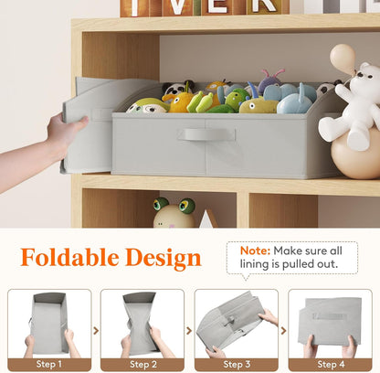 Trapezoid Closet Storage Bin for Shelf, 6 Packs 23L, Beige