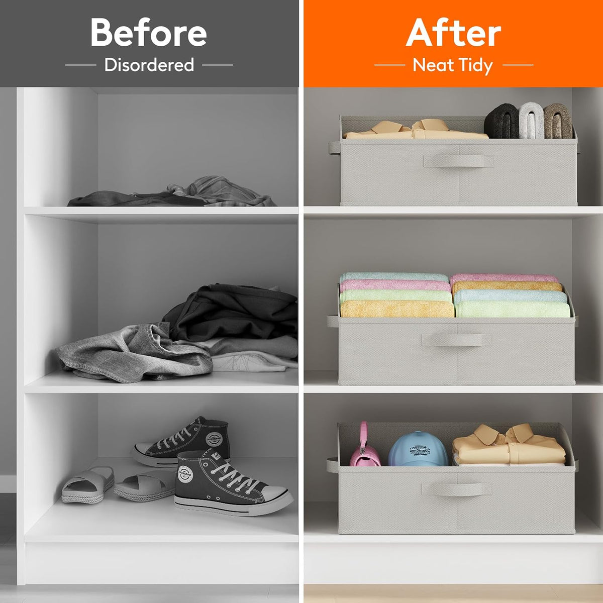 Trapezoid Closet Storage Bin for Shelf, 6 Packs 23L, Beige