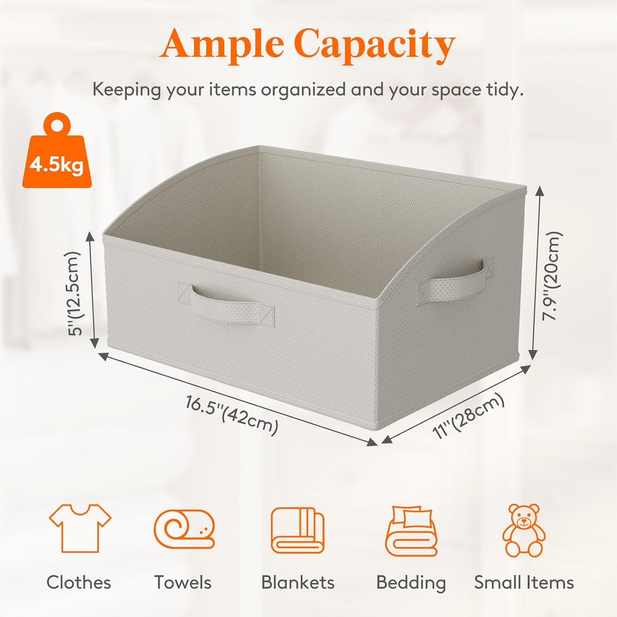 Trapezoid Closet Storage Bin for Shelf, 6 Packs 23L, Beige