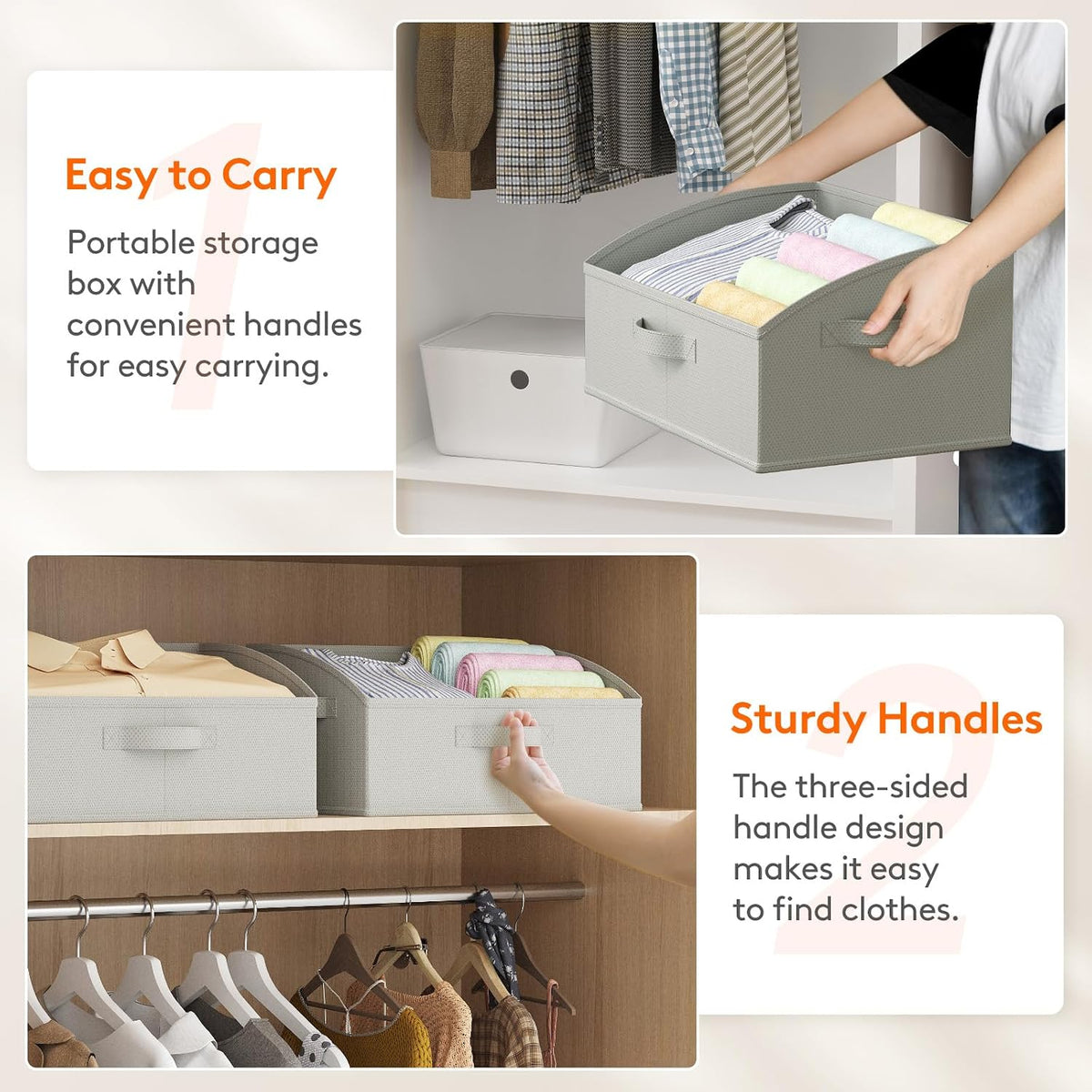 Trapezoid Closet Storage Bin for Shelf, 6 Packs 23L, Beige